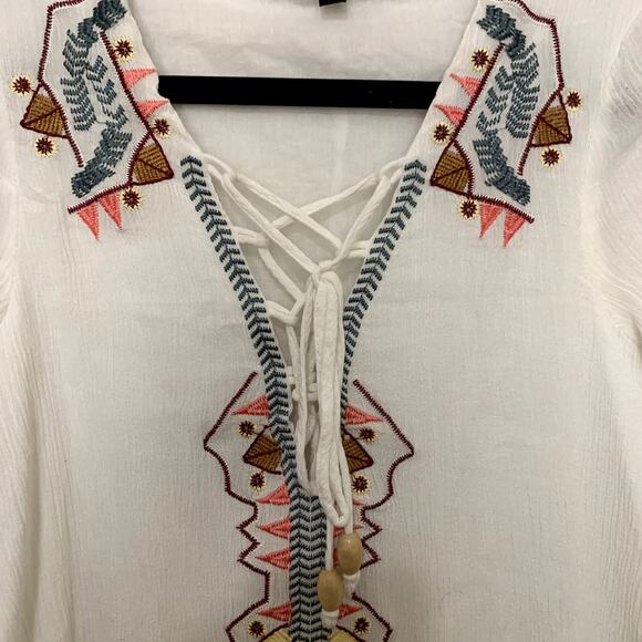 Lulu's white embroidered long-sleeve tie-front mini dress size XS - Picture 3 of 10